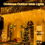 Ollny 400 LEDs 10m Christmas Outdoor Icicle  Lights (Warm White, Clear Cable, Connectable, 8 Modes)