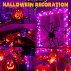 Ollny Orange and Purple Halloween String Lights 100 LED 10m (Clear Cable, IP44 Waterproof, Battery Operated, 8 Modes)