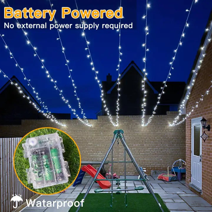Ollny 100 LED Cool White Battery Operated Christmas Fairy Lights (Clear Cable, IP44 Waterproof)