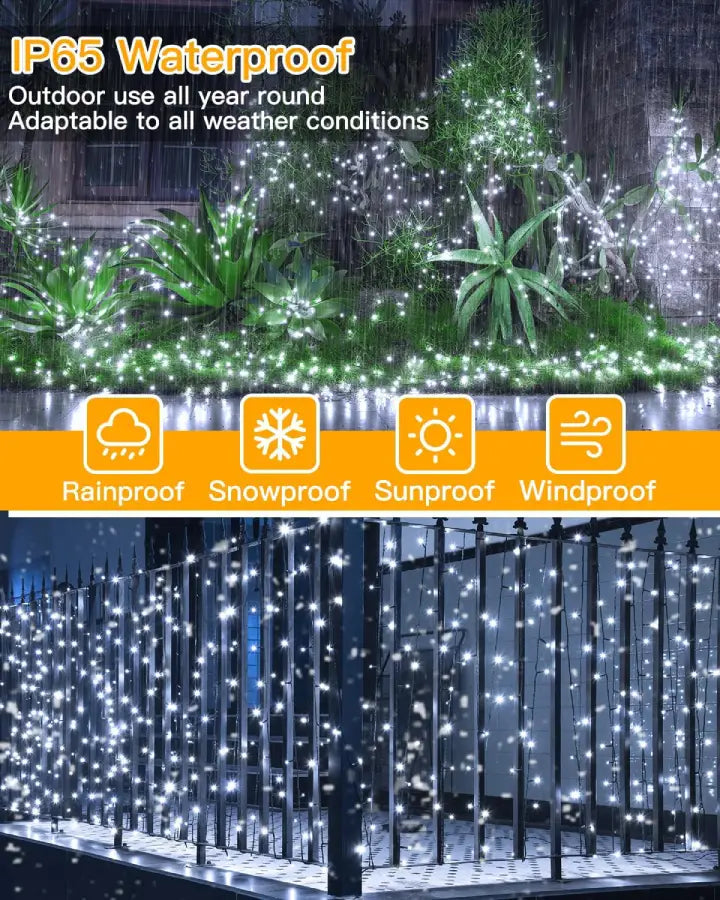 Ollny 200 LED Cool White Solar Fairy Lights 20m(Green Cable, Solar Power, 8 Modes)