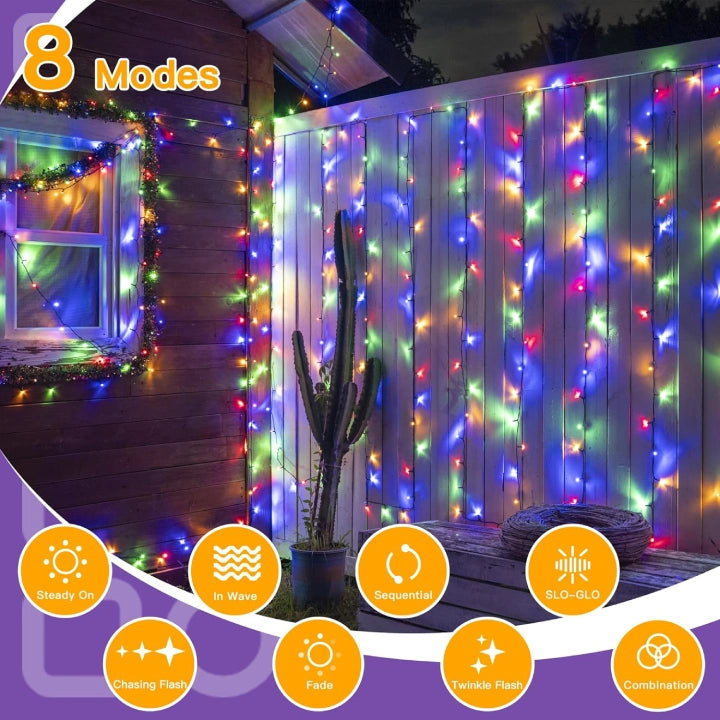 Ollny Multicolor Fairy Lights 10m 100 LED(Green Cable, IP44 Waterproof, Battery Powered, 8 Modes)
