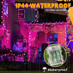Ollny Orange and Purple Halloween String Lights 100 LED 10m (Clear Cable, IP44 Waterproof, Battery Operated, 8 Modes)