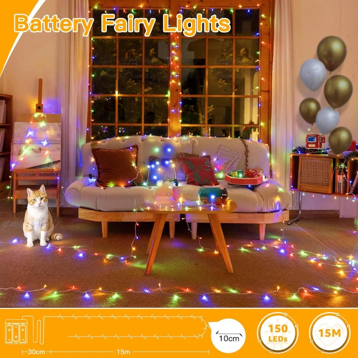 Ollny Multicolor Fairy Lights (Clear Cable, IP44 Waterproof, Battery Powered, 8 Modes)