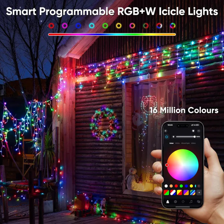 Ollny Smart RGB+W Icicle Lights 10m 286 LED(App Control, 16M Colors, Music Sync)