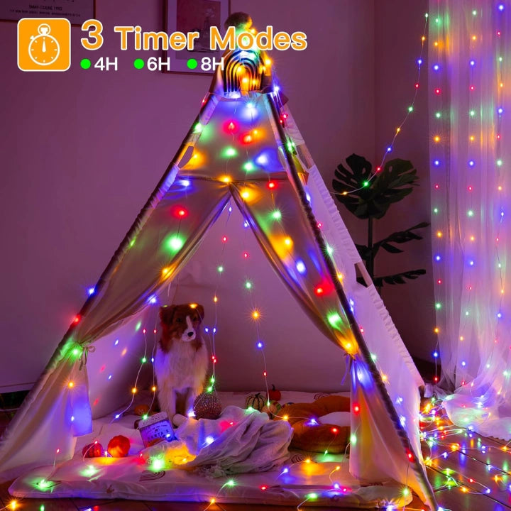 Ollny Camping String Lights Warm White & Multicolour for Yard, Garden, Party (20M 200LED, USB, 9 Modes, IP44 Waterproof)