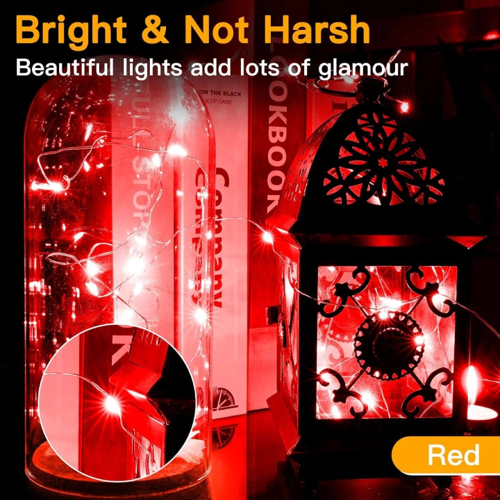 Ollny 100 LEDs 10m Red Fairy Lights for DIY, Party, Bedroom, Wedding, Anniversary, Birthday(Battery Operated, IP44 Waterproof)