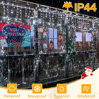 Ollny 504 LED 12.6m Cool White Christmas Icicle Lights (Clear Cable, Plug in, 8 Modes)