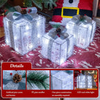 Ollny Light Up Present Boxes Cool White for Christmas(60 LED, 3 Sets, Plug in, 8 Modes)