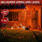 Ollny Orange Halloween Spider Net Lights 454 LED 5m (Black Cable, IP67 Waterproof, Plug in, 8 Modes)
