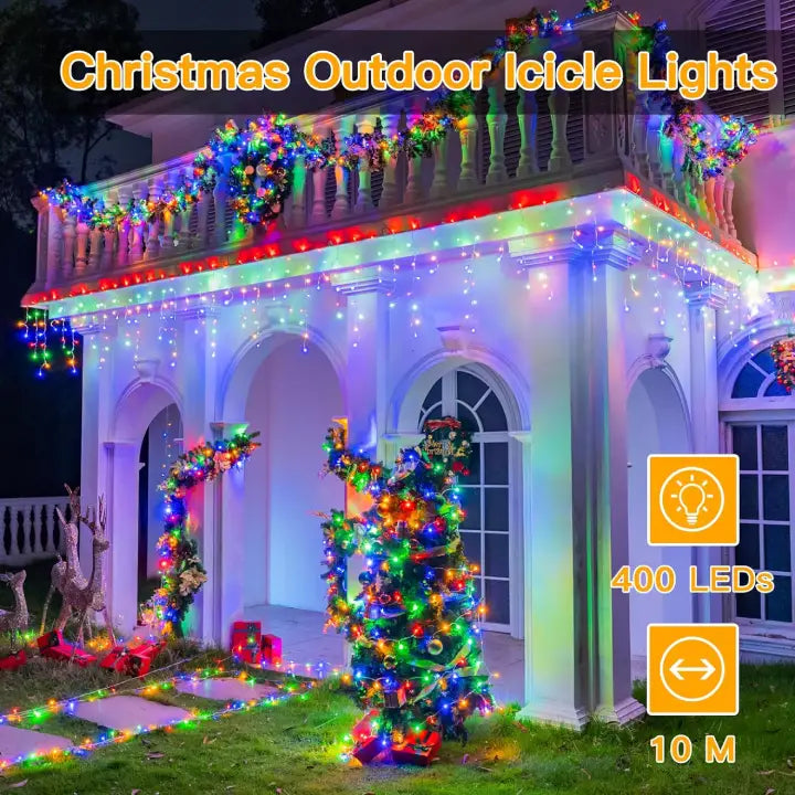 Ollny 400 LED 10m Outdoor Icicle Lights (Multicolor, Clear Cable, Plug in, 8 Modes)