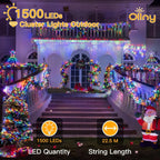 Ollny 1500 LED 22.5m Multicolour Christmas Cluster Lights (Green Cable, Plug in, 8 Modes)