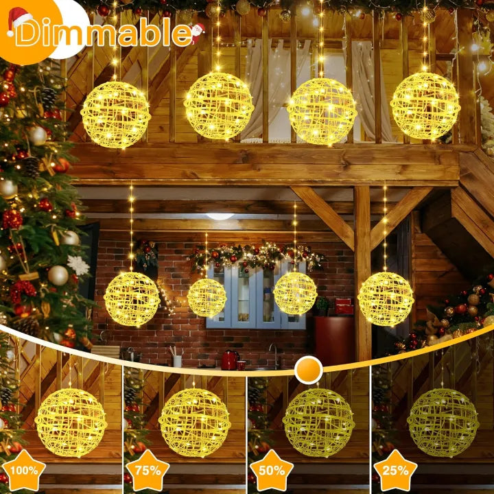 Ollny Christmas Ball Lights 4 Packs Warm White (Connectable, Plug in, IP67 Waterproof, 8 Modes)
