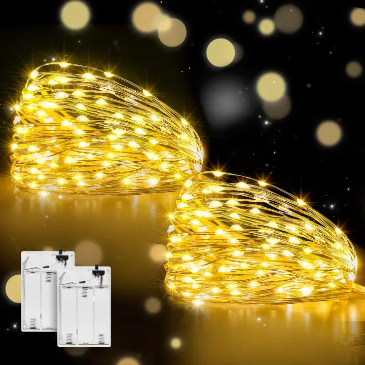 Ollny 100 LEDs 10m Warm White Room Fairy Lights (Copper Wire, Battery Operated)