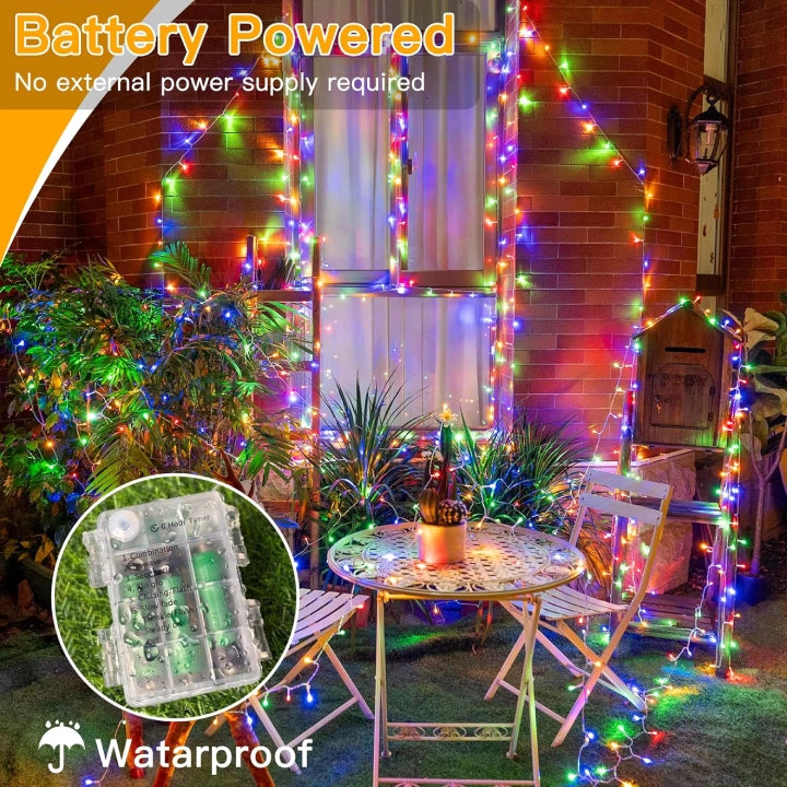 Ollny Multicolor Fairy Lights (Clear Cable, IP44 Waterproof, Battery Powered, 8 Modes)