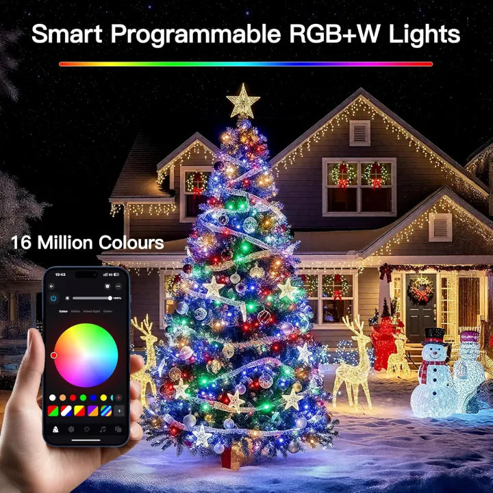Ollny Smart RGB+W Christmas Fairy Lights 200 LEDs 20m (App Control, 16M Colors, Music Sync)