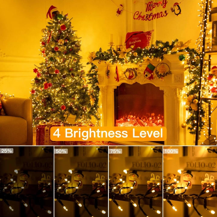 Ollny 600 LED 9m Christmas Warm White Cluster Lights (Green Cable, Plug in, 8 Modes)