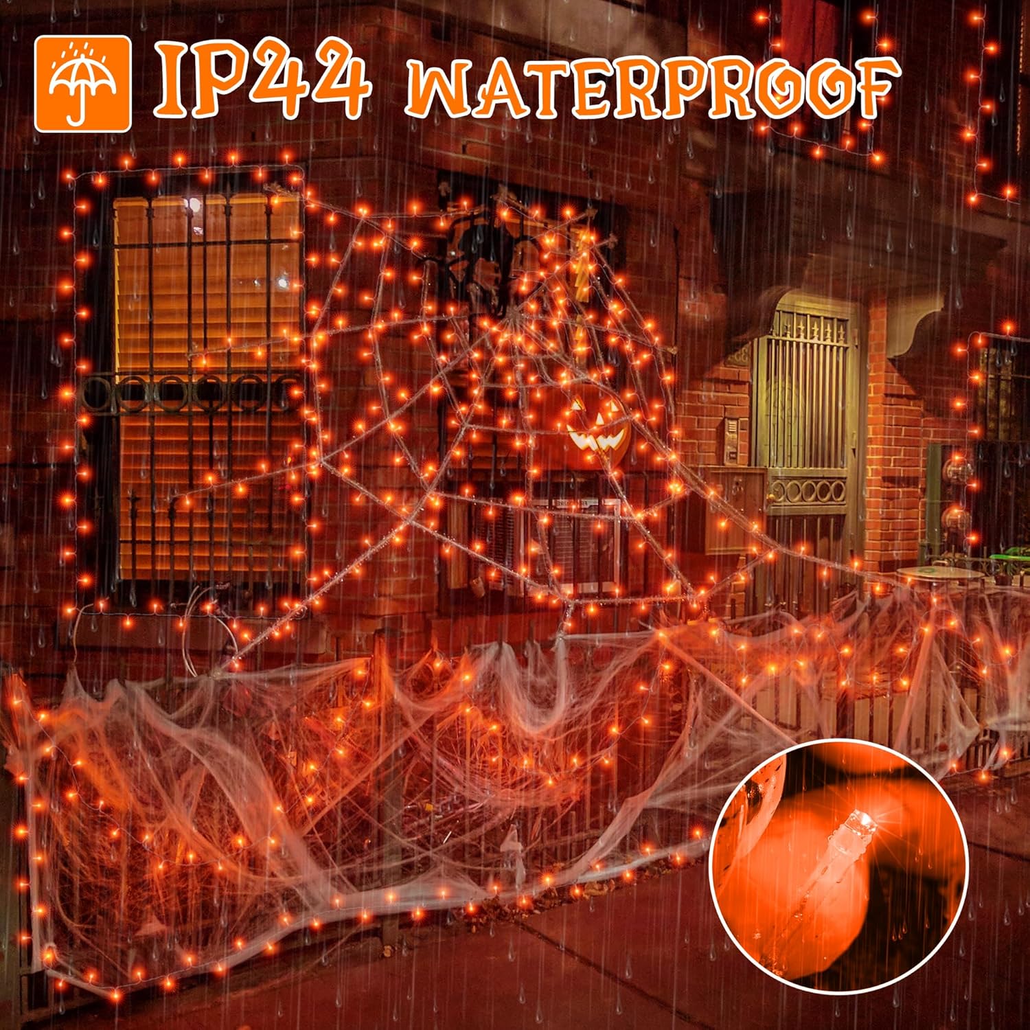 Ollny Orange Halloween String Lights (Clear Cable, Plug in, 8 Modes)