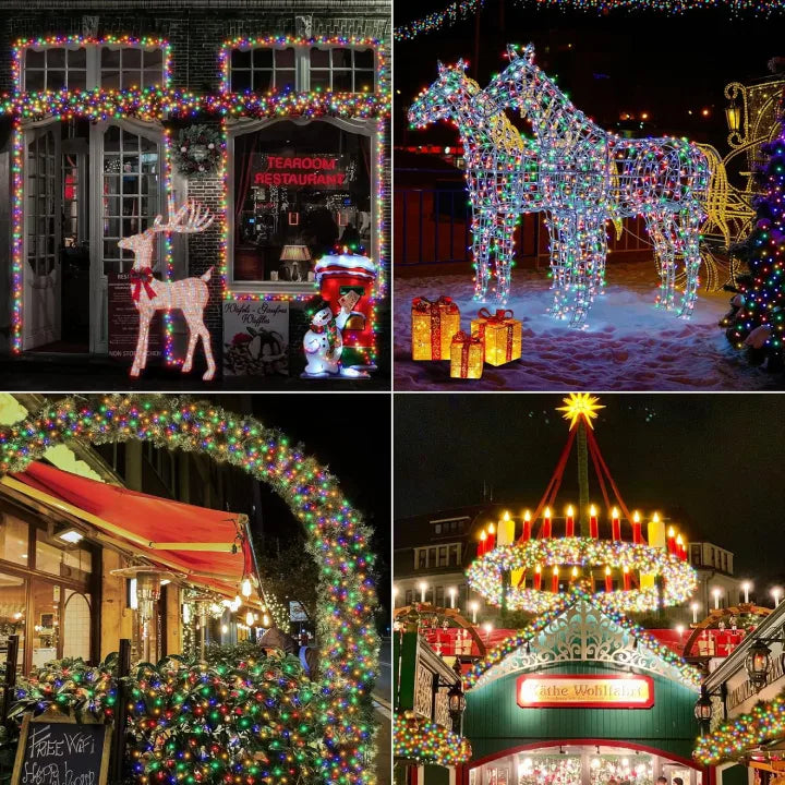 Ollny 1500 LED 22.5m Multicolour Christmas Cluster Lights (Green Cable, Plug in, 8 Modes)