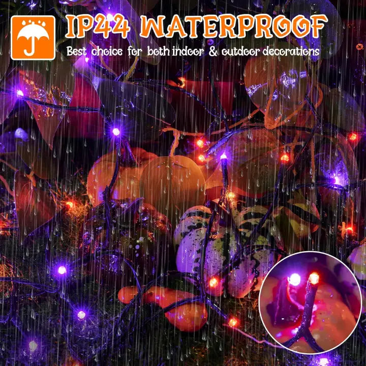 Ollny 200 LED 20m Halloween String Lights (Purple and Orange, Green Cable, Plug in, 8 Modes)