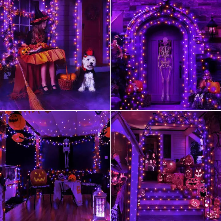 Ollny 200 LED 20m Halloween String Lights (Purple and Orange, Green Cable, Plug in, 8 Modes)
