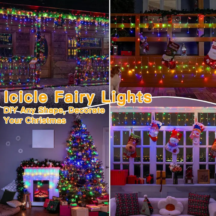 Ollny 400 LED 10m Outdoor Icicle Lights (Multicolor, Clear Cable, Plug in, 8 Modes)