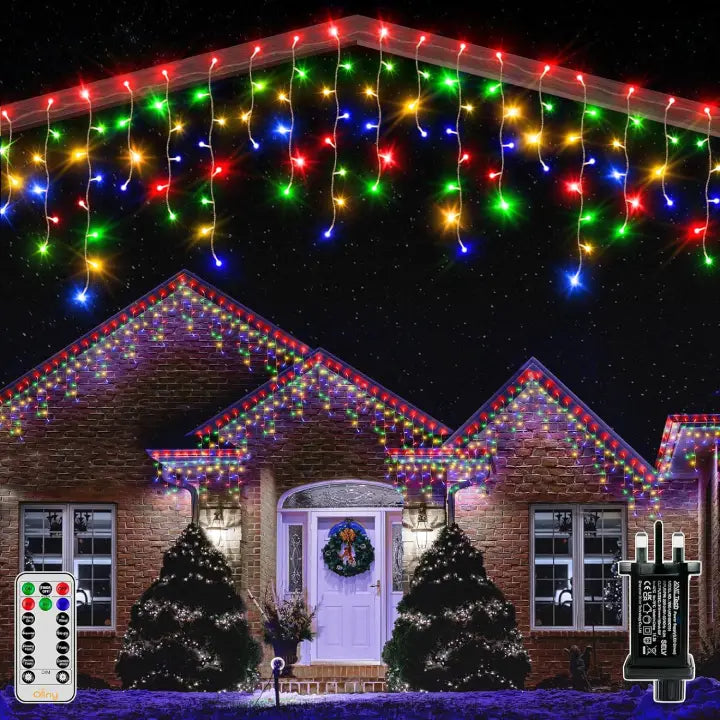 400 LED 10m Outdoor Icicle Lights (Multicolor, Clear Cable, Plug in, 8 Modes)