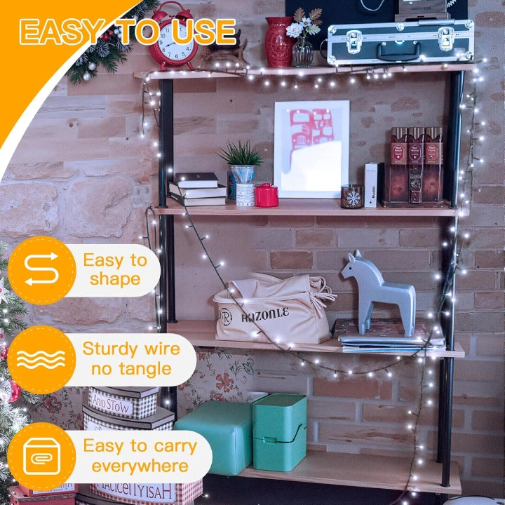 Ollny Cool White Fairy Lights 10m 100 LED(Green Cable, IP44 Waterproof, Battery Powered, 8 Modes)