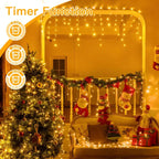 Ollny 504 LED 12.6m Warm White Christmas Icicle Lights (Clear Cable, Plug in, 8 Modes)