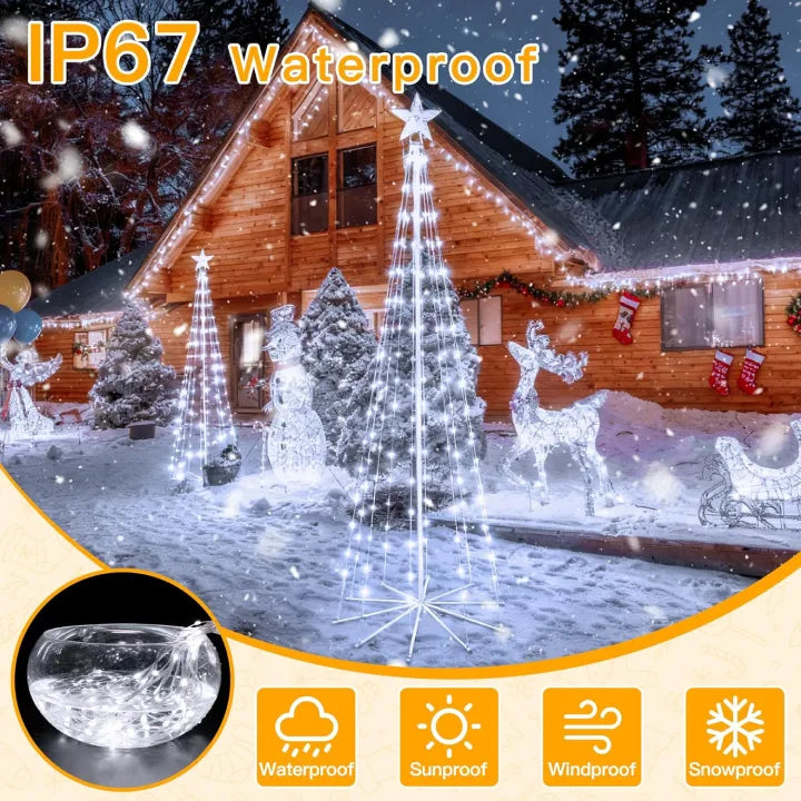 Ollny Christmas Tree Lights with Star Topper Cool White 1.8m 170 LED (IP67 Waterproof, 8 Modes)