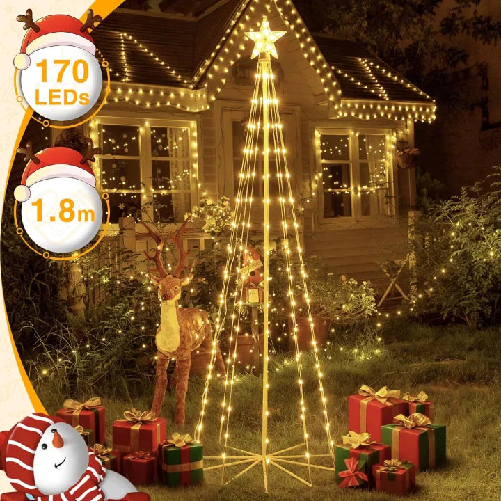 Ollny Christmas Tree Lights with Star Topper Warm White 1.8m 170 LED (IP67 Waterproof, 8 Modes)