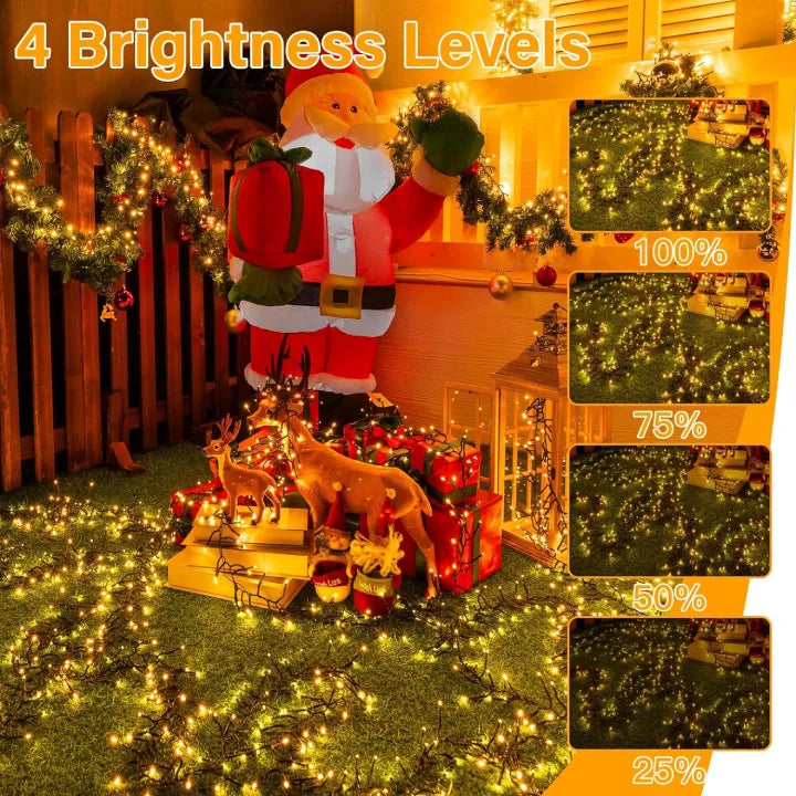 Ollny 1500 LED 22.5m Warm White Christmas Cluster Lights (Green Cable, Plug in, 8 Modes)