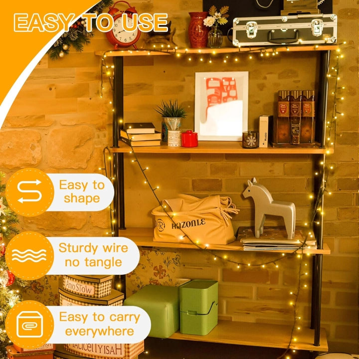 Ollny Warm White Fairy Lights 10m 100 LED(Green Cable, IP44 Waterproof, Battery Powered, 8 Modes)