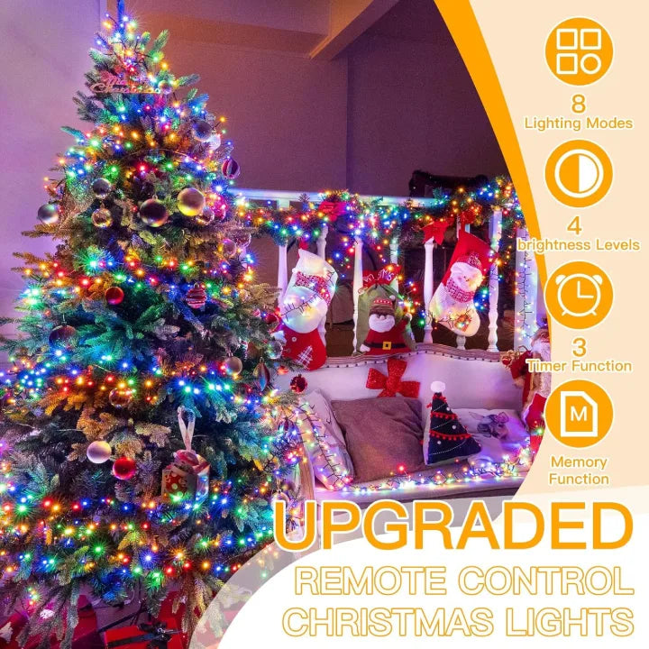 Ollny 1500 LED 22.5m Multicolour Christmas Cluster Lights (Green Cable, Plug in, 8 Modes)