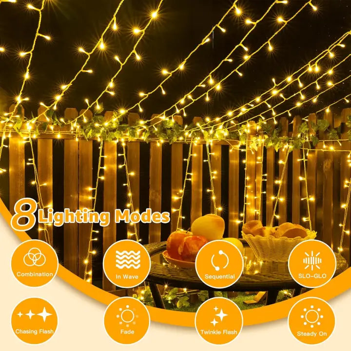 Ollny 100 LED Warm White Battery Operated Christmas Fairy Lights (Clear Cable, IP44 Waterproof)