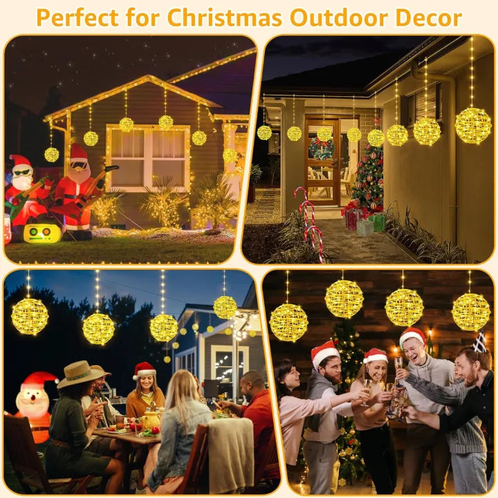 Ollny Christmas Ball Lights 4 Packs Warm White (Connectable, Plug in, IP67 Waterproof, 8 Modes)