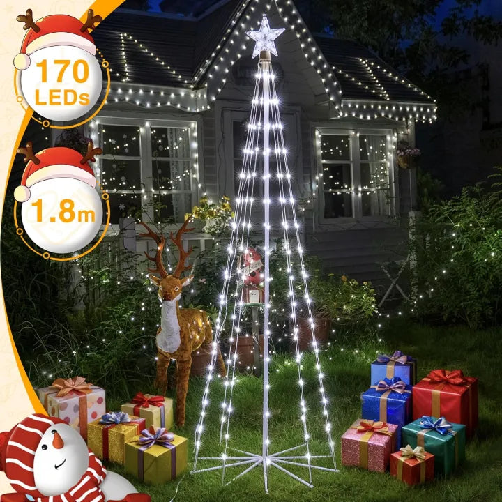 Ollny Christmas Tree Lights with Star Topper Cool White 1.8m 170 LED (IP67 Waterproof, 8 Modes)