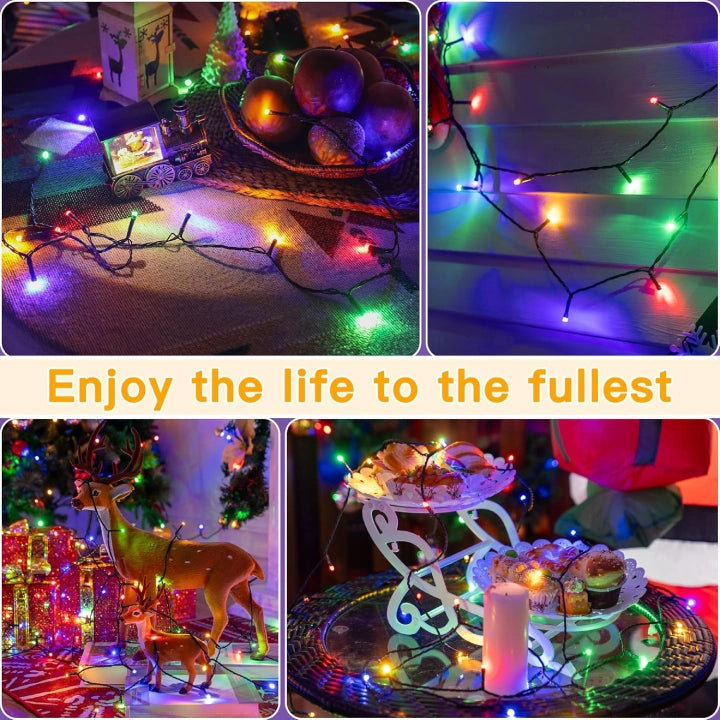 Ollny Multicolor Fairy Lights 10m 100 LED(Green Cable, IP44 Waterproof, Battery Powered, 8 Modes)
