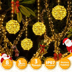 Ollny Christmas Ball Lights 4 Packs Warm White (Connectable, Plug in, IP67 Waterproof, 8 Modes)