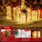 Ollny Light Up Present Boxes Warm White for Christmas (60 LED, 3 Sets, Plug in, 8 Modes)
