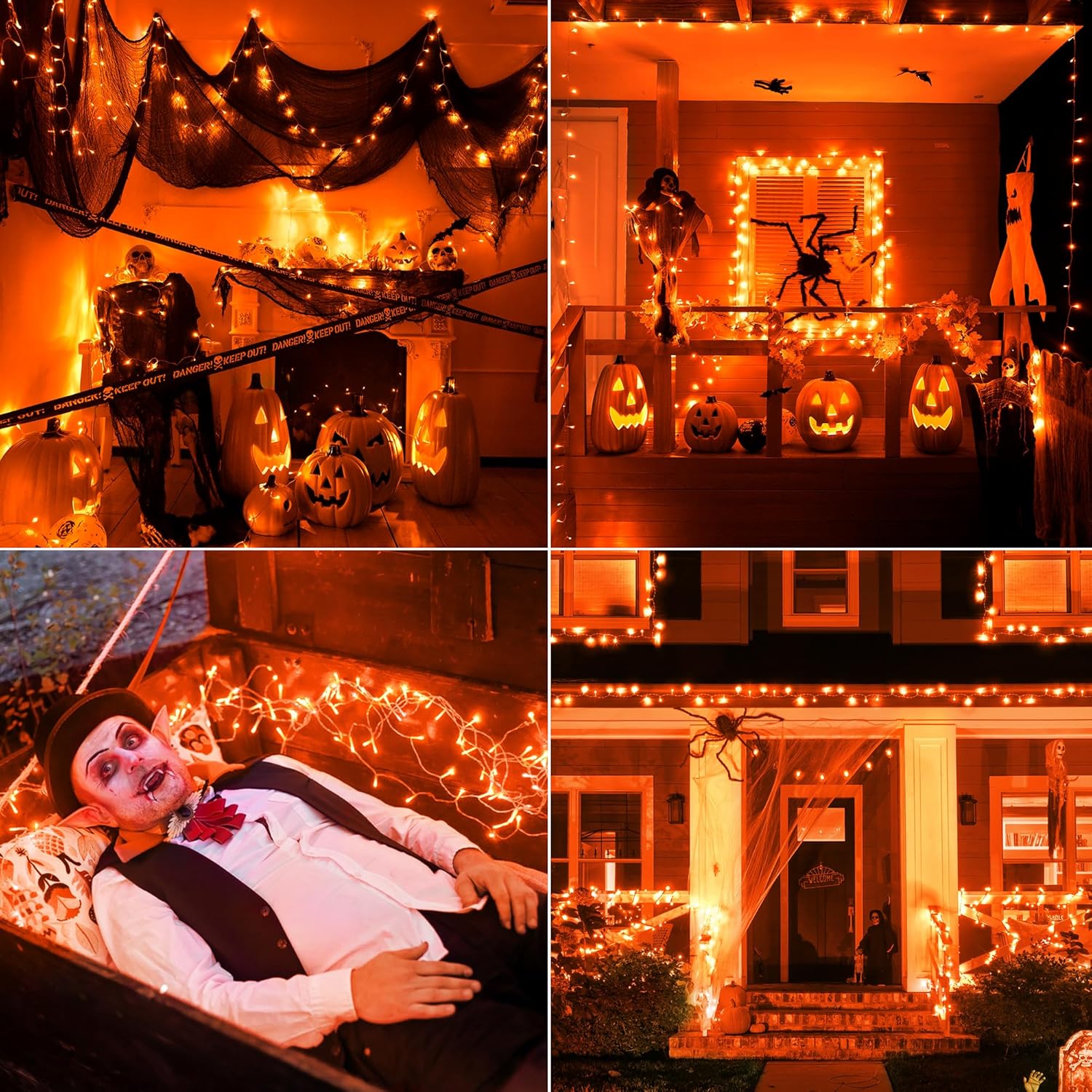 Ollny Orange Halloween String Lights (Clear Cable, Plug in, 8 Modes)