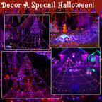 Ollny Orange and Purple Halloween Spider Web Lights (Black Cable, IP67 Waterproof, Plug in, 8 Modes)