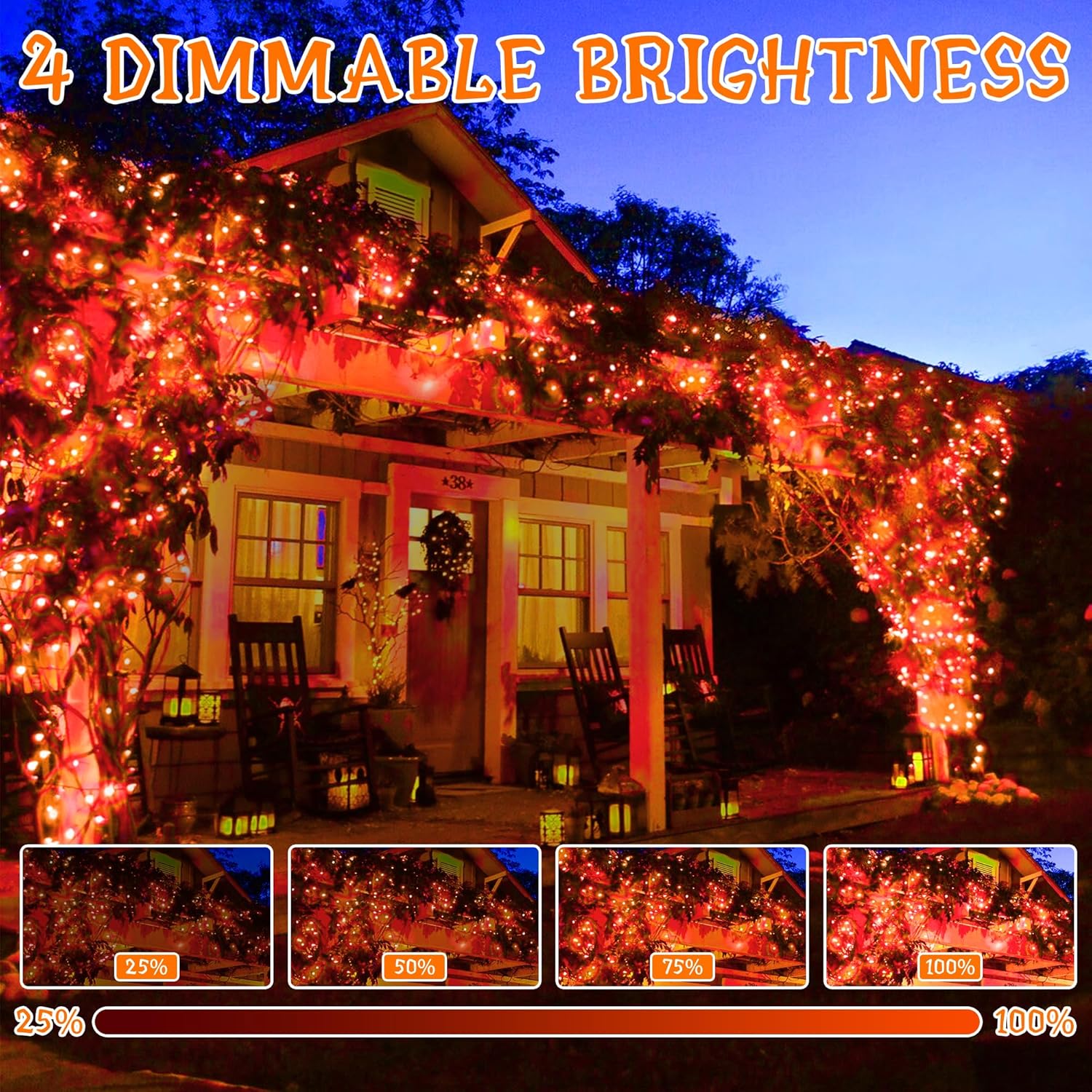 Ollny Orange Halloween String Lights (Clear Cable, Plug in, 8 Modes)