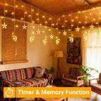 Ollny Moon Star Ramadan Fairy Lights Warm White (Plug in, IP44 Waterproof, 8 Modes)