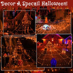 Ollny Orange Halloween Spider Net Lights 454 LED 5m (Black Cable, IP67 Waterproof, Plug in, 8 Modes)