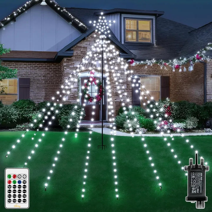 Ollny Christmas Tree Lights Cool White 1.8m 340 LED 2.4m x 13 Strands (IP67 Waterproof, 16 Modes)