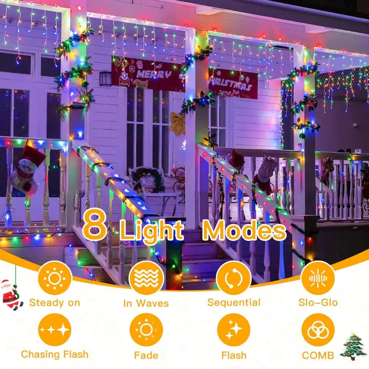 Ollny 400 LED 10m Outdoor Icicle Lights (Multicolor, Clear Cable, Plug in, 8 Modes)