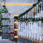 Ollny 504 LED 12.6m Cool White Christmas Icicle Lights (Clear Cable, Plug in, 8 Modes)