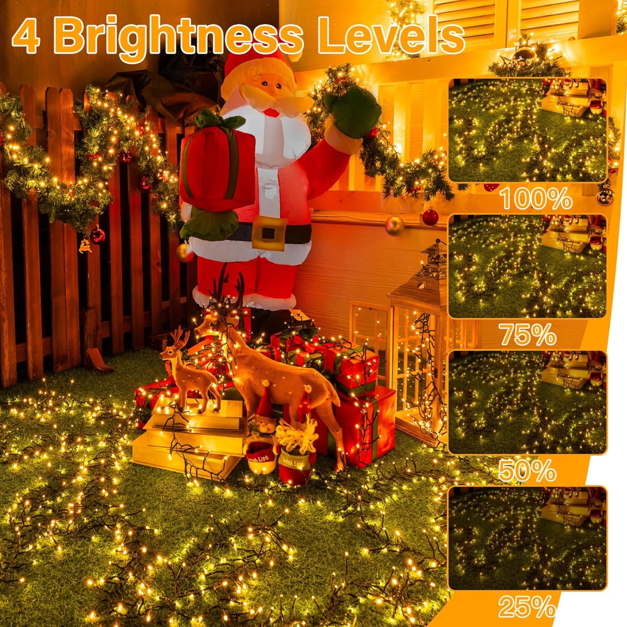 Ollny 1000 LED 15m Warm White Christmas Cluster Lights (Green Cable, Plug in, 8 Modes)