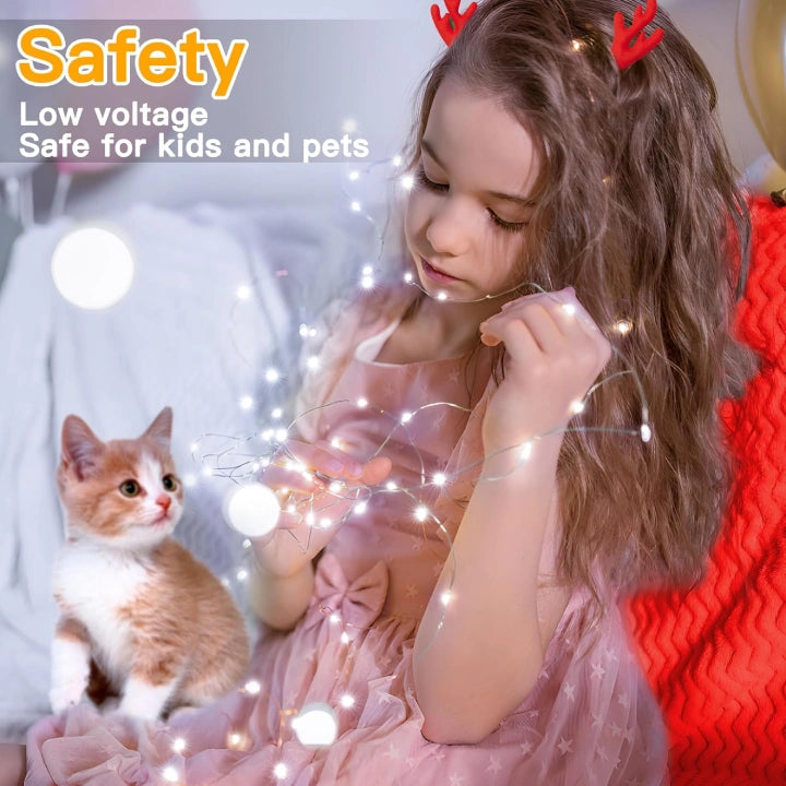 Ollny 100 LED Cool White Fairy Lights for Christmas Tree, Bedroom, Outdoor, Party, Bottle, Wedding (2 Packs, 10m, Battery Operated, IP44 Waterproof)