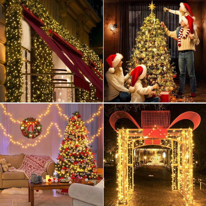 Ollny 600 LED 9m Christmas Warm White Cluster Lights (Green Cable, Plug in, 8 Modes)
